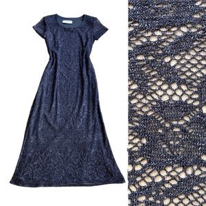 Jessica Howard Vintage Long Crochet Black Dress